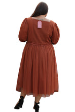 Load image into Gallery viewer, Ivy City Brown Tulle Overlay Puff Sleeve Dress, Size 3X
