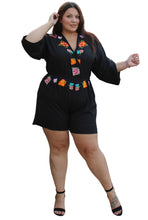 Load image into Gallery viewer, Desigual Black &amp; Rainbow Embroidered Floral Romper, Size XL

