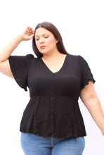 Load image into Gallery viewer, Bloomchic Ruffle Sleeve Button Detail Top, Multiple Colors and Sizes
