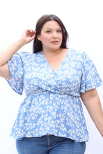 Load image into Gallery viewer, Bloomchic Surplice Blue Floral Blouse. Sizes 14, 16
