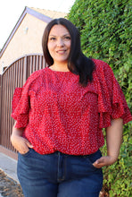 Load image into Gallery viewer, Bloomchic Crew Neck Ruffle Tiered Sleeve Blouse, MULTIPLE COLORS &amp; SIZES
