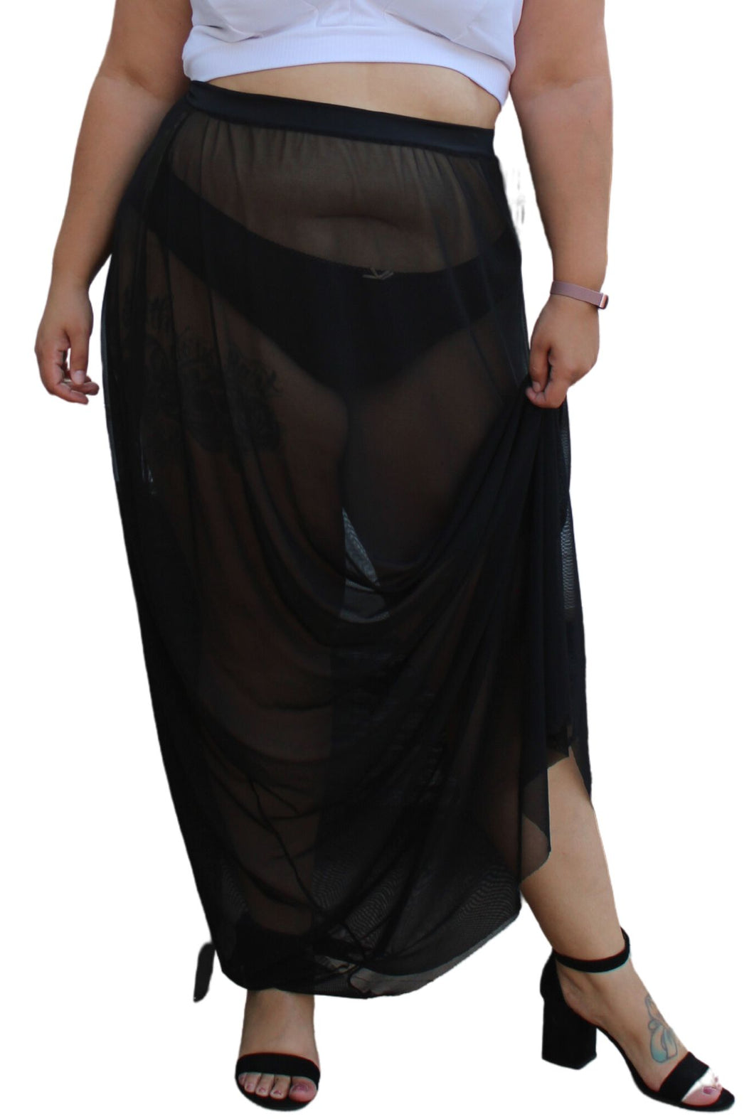 Chub Rub Sheer Black Maxi Skirt, Size 4X/5X