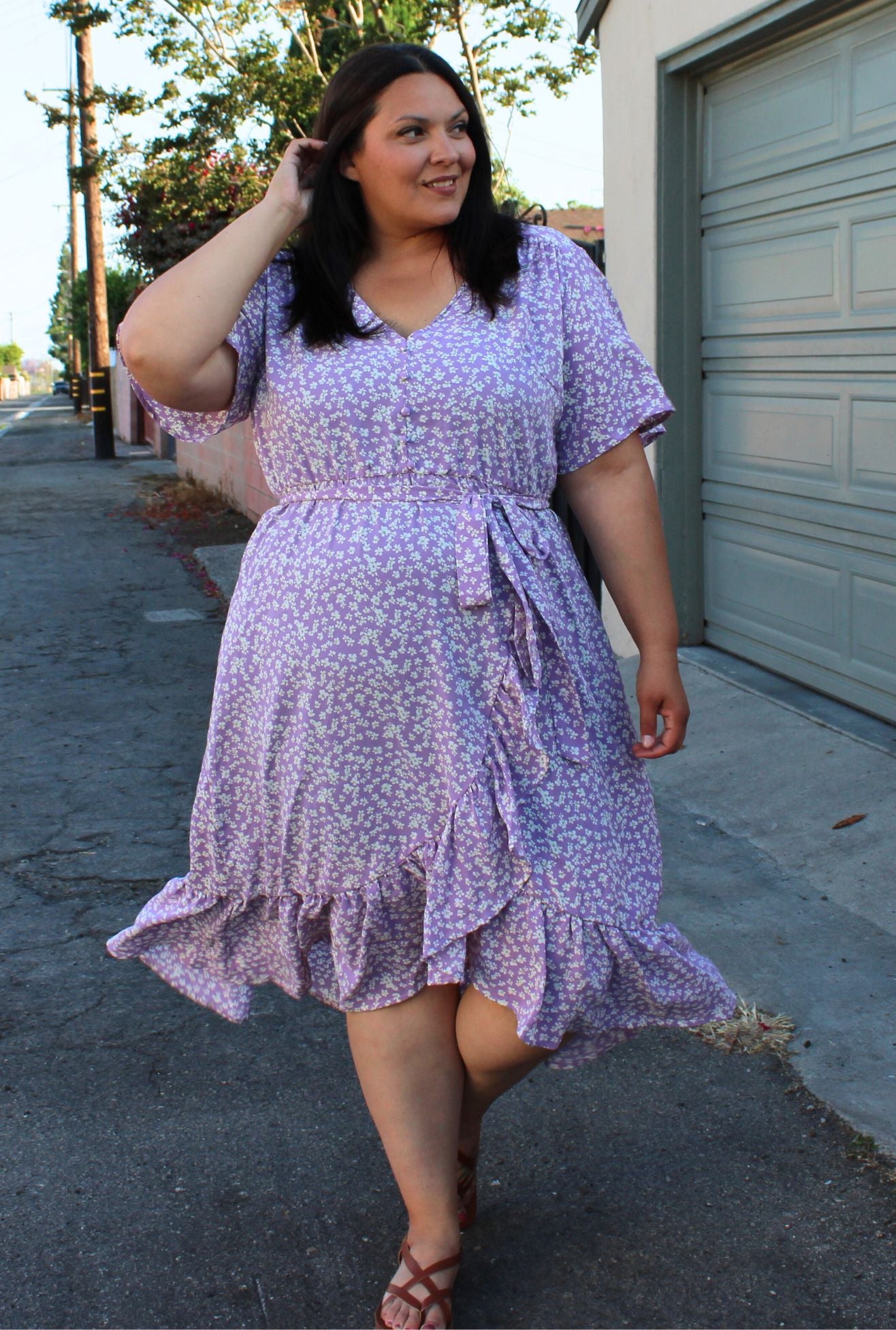 Bloomchic Floral Ruffle Trim Wrap Midi Dress Size 16 18