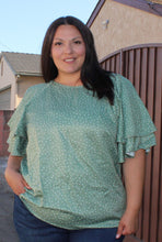 Load image into Gallery viewer, Bloomchic Crew Neck Ruffle Tiered Sleeve Blouse, MULTIPLE COLORS &amp; SIZES
