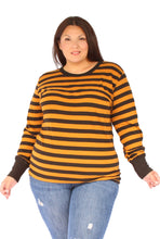 Load image into Gallery viewer, Brown &amp; Black Horizontal Striped Long Sleeve, Size XXL
