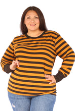 Load image into Gallery viewer, Brown &amp; Black Horizontal Striped Long Sleeve, Size XXL
