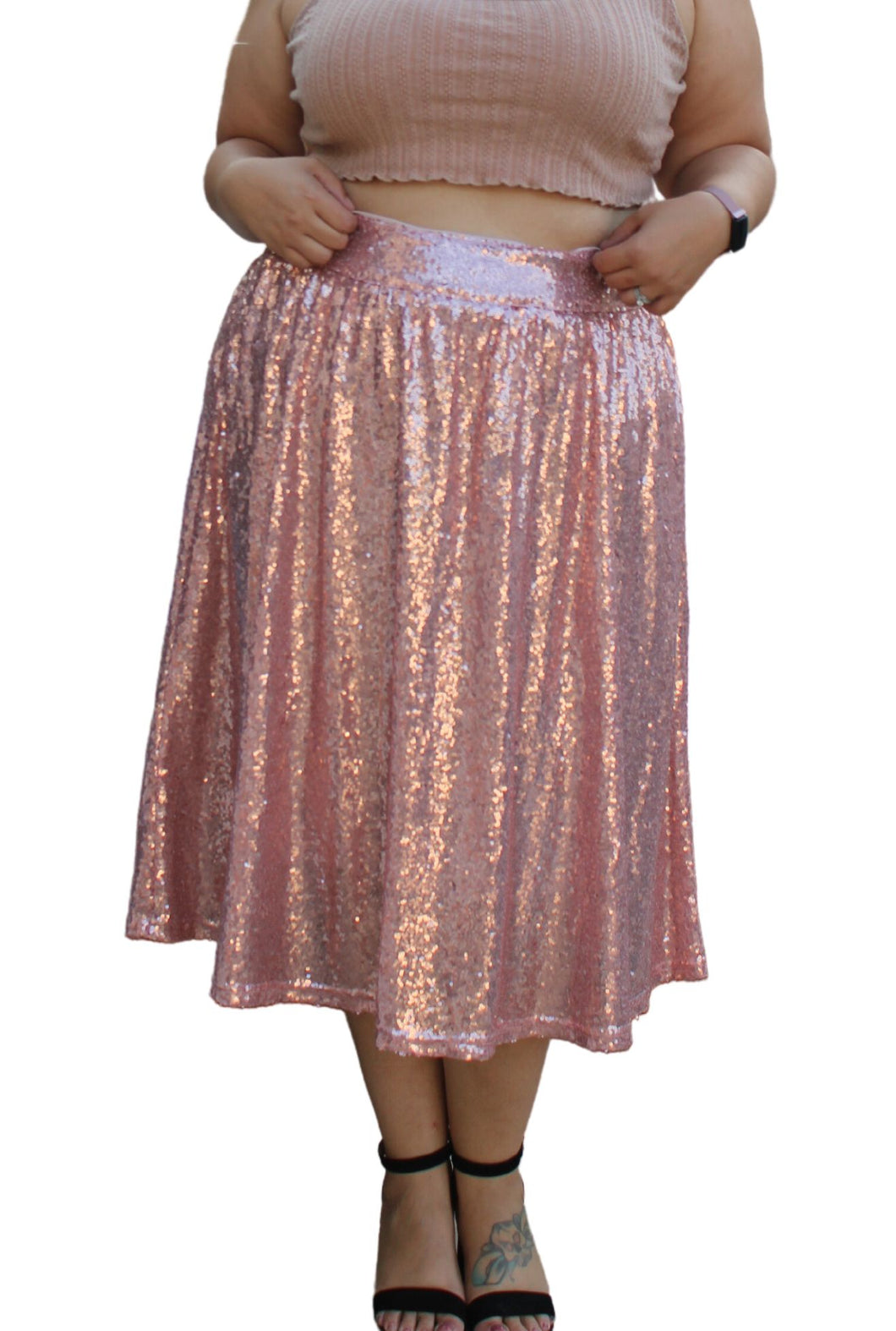 Shein Pink Sequin Midi Skirt, Size 3XL