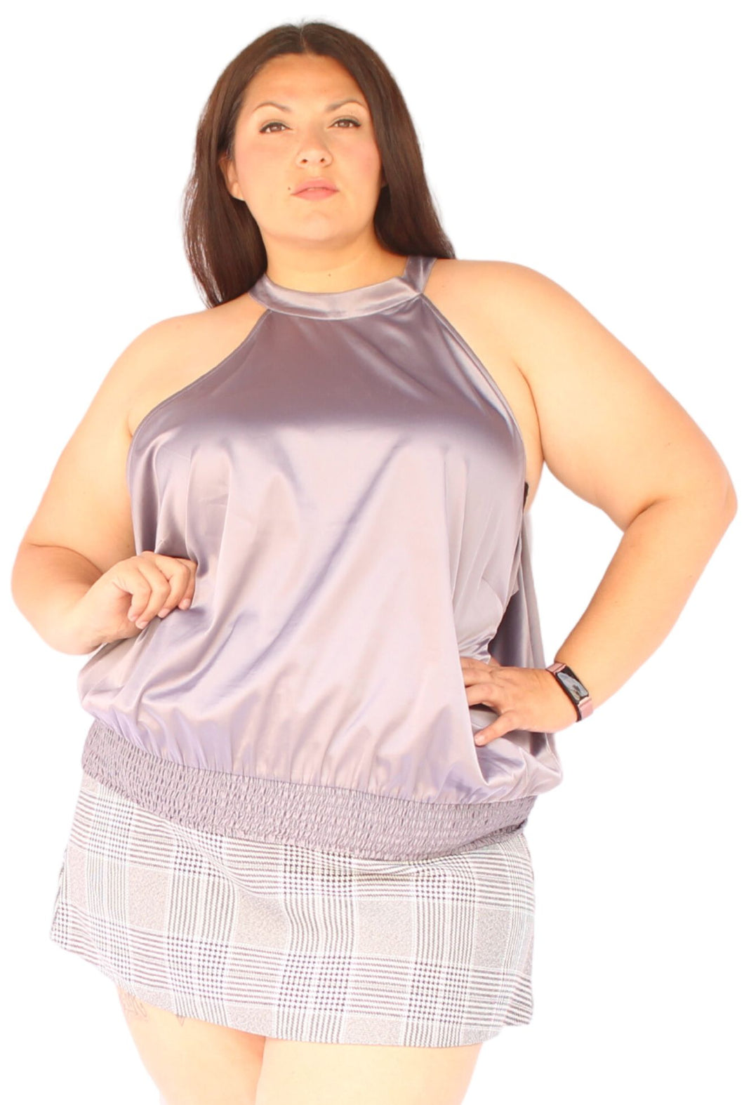 Universal Standard Silver Smocked Bottom Blouse, Size XL (26-28)