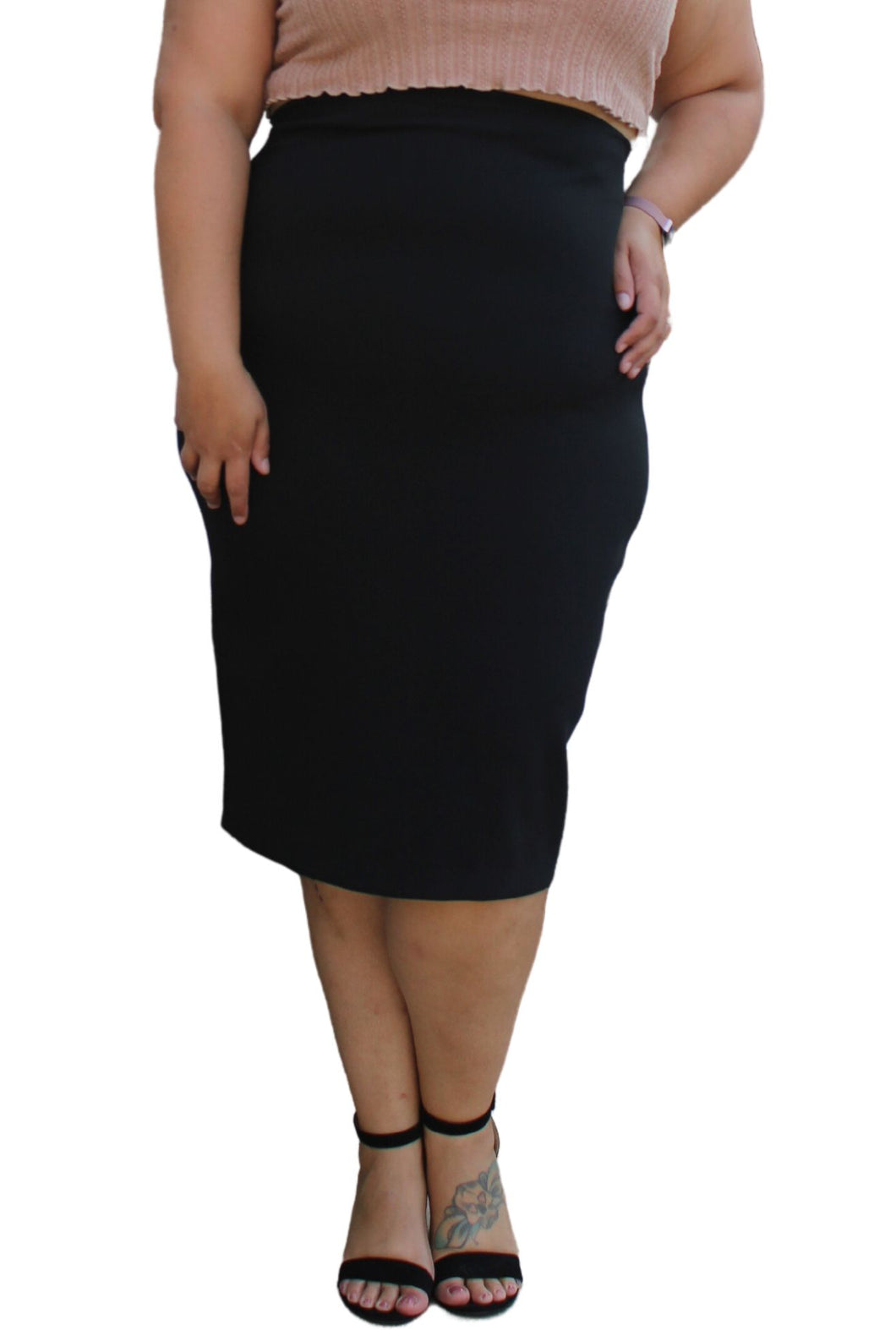 Zara Black Midi Pencil Skirt with Zipper, Size XL