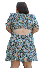 Load image into Gallery viewer, ASOS Black/Blue/Brown/Green Floral Cut-Out Back Mini Dress, Size 18
