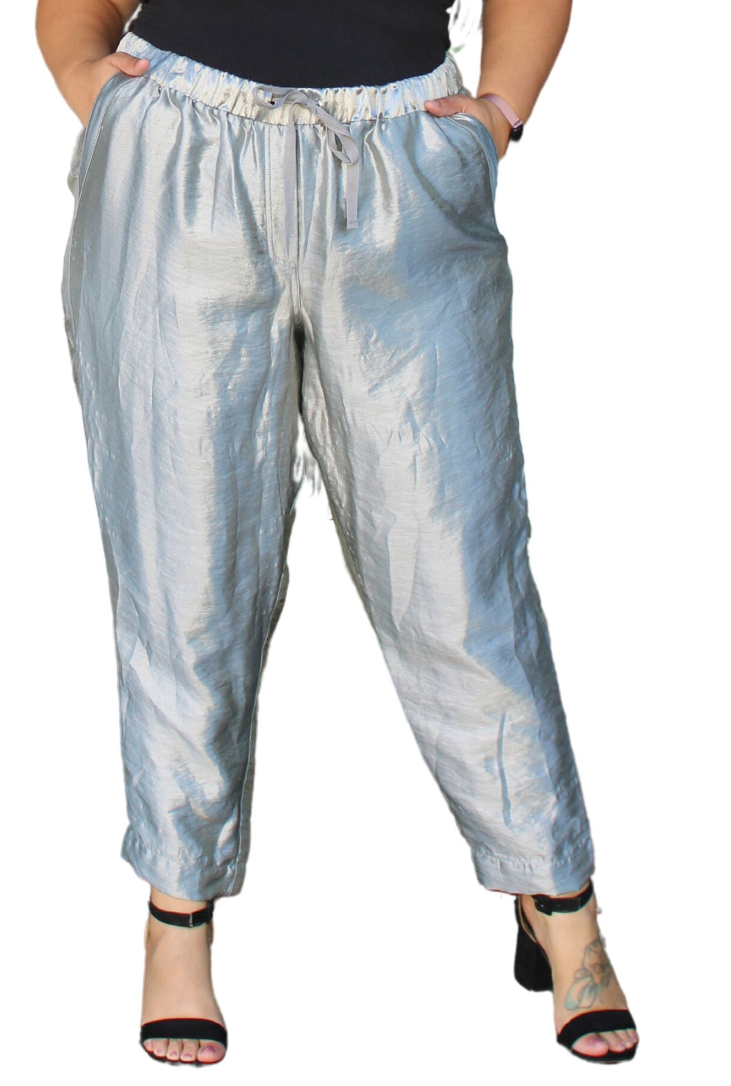 Lane Bryant Metallic Silver Elastic Waist Pants, Size 18/20