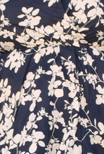 Load image into Gallery viewer, BLOOMCHIC FLORAL FLUTTER SLEEVE ELASTIC WAIST NAVY V NECK, SIZES 12, 14, 18, 20
