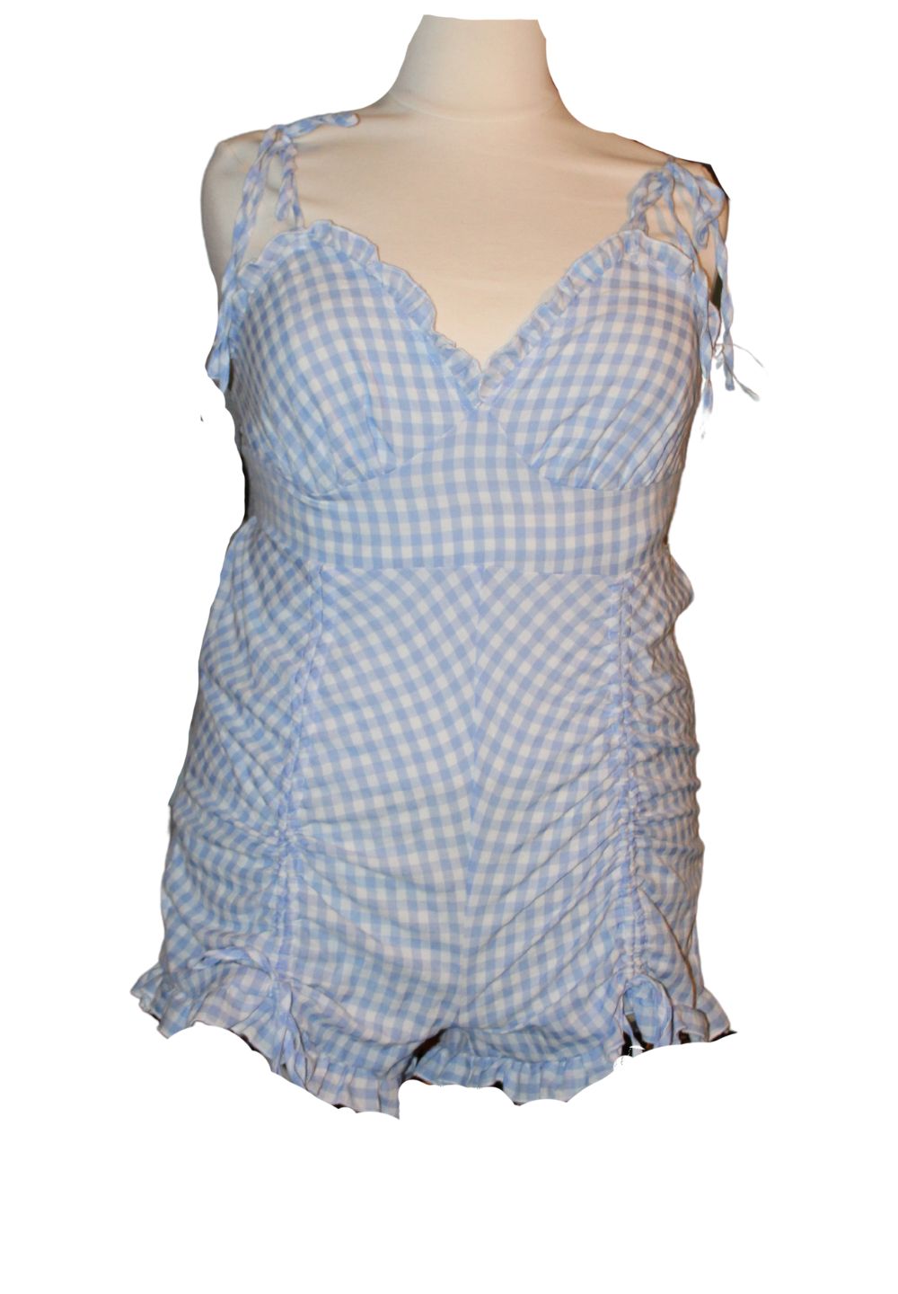 Shein Blue Gingham Rushed Romper, Size 1X
