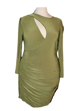 Load image into Gallery viewer, Olive Green Rushed Side Shoulder Cut Out Dress, Size 18
