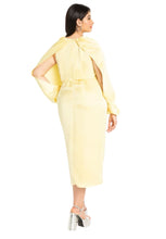 Load image into Gallery viewer, Eloquii Yellow Overlay Sleeve Satin Dress, Size 14
