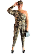 Load image into Gallery viewer, City Chic One Shoulder Long Sleeve Leopard Jumpsuit, Size 16
