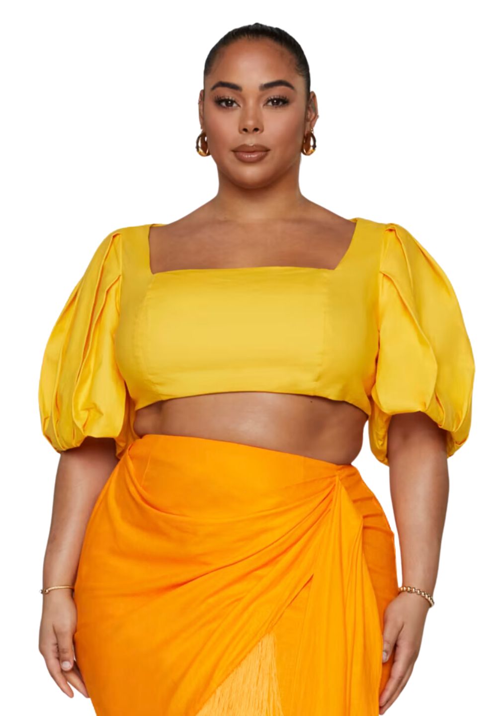 Fashion to Figure Yellow Puff Sleeve Crop Top , Size 3X