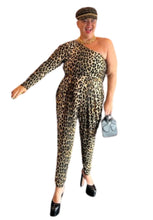 Load image into Gallery viewer, City Chic One Shoulder Long Sleeve Leopard Jumpsuit, Size 16
