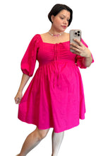 Load image into Gallery viewer, ELOQUII Elements Pink Ruched Dress with Puff Sleeves, Size 18
