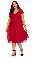 Load image into Gallery viewer, Torrid Midi Chiffon Red Lace Inserts Dress, Size 30
