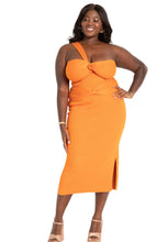 Load image into Gallery viewer, Eloquii Orange Twist Knit Midi Skirt with Slits, Size 22/24
