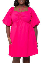 Load image into Gallery viewer, ELOQUII Elements Pink Ruched Dress with Puff Sleeves, Size 18
