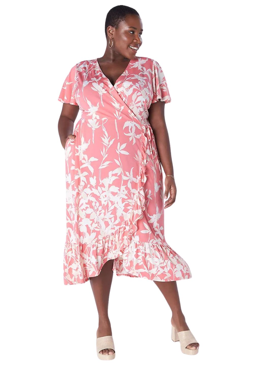 Lane Bryant Faux Wrap Pink Floral Dress, Size 26/28