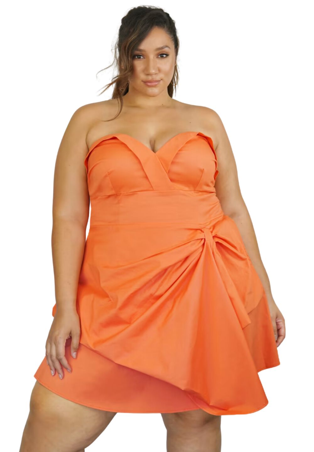 Fashion to Figure Orange Strapless Bow Detail Dress, Size 2X