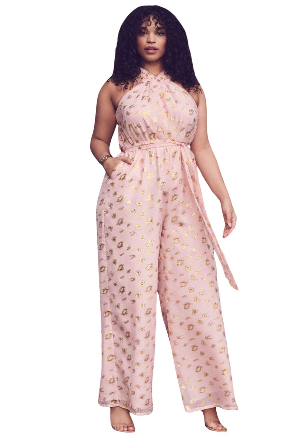 Eloquii Pink and Gold Jumpsuit with Tie, Size 24