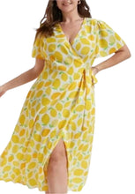 Load image into Gallery viewer, Bloomchic Lemon Print Wrap Dress, Size 26
