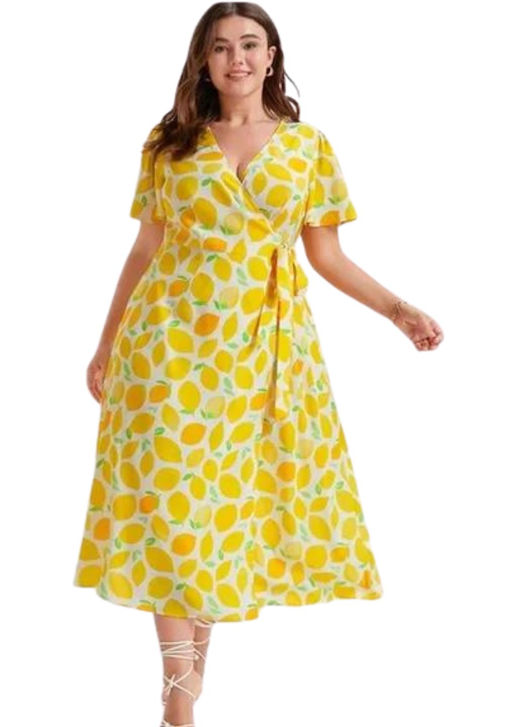 Bloomchic Lemon Print Wrap Dress, Size 26