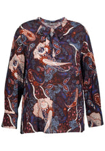 Load image into Gallery viewer, Ulla Popken Paisley Print Tie Neck Long Sleeve Blouse, Size 24/26
