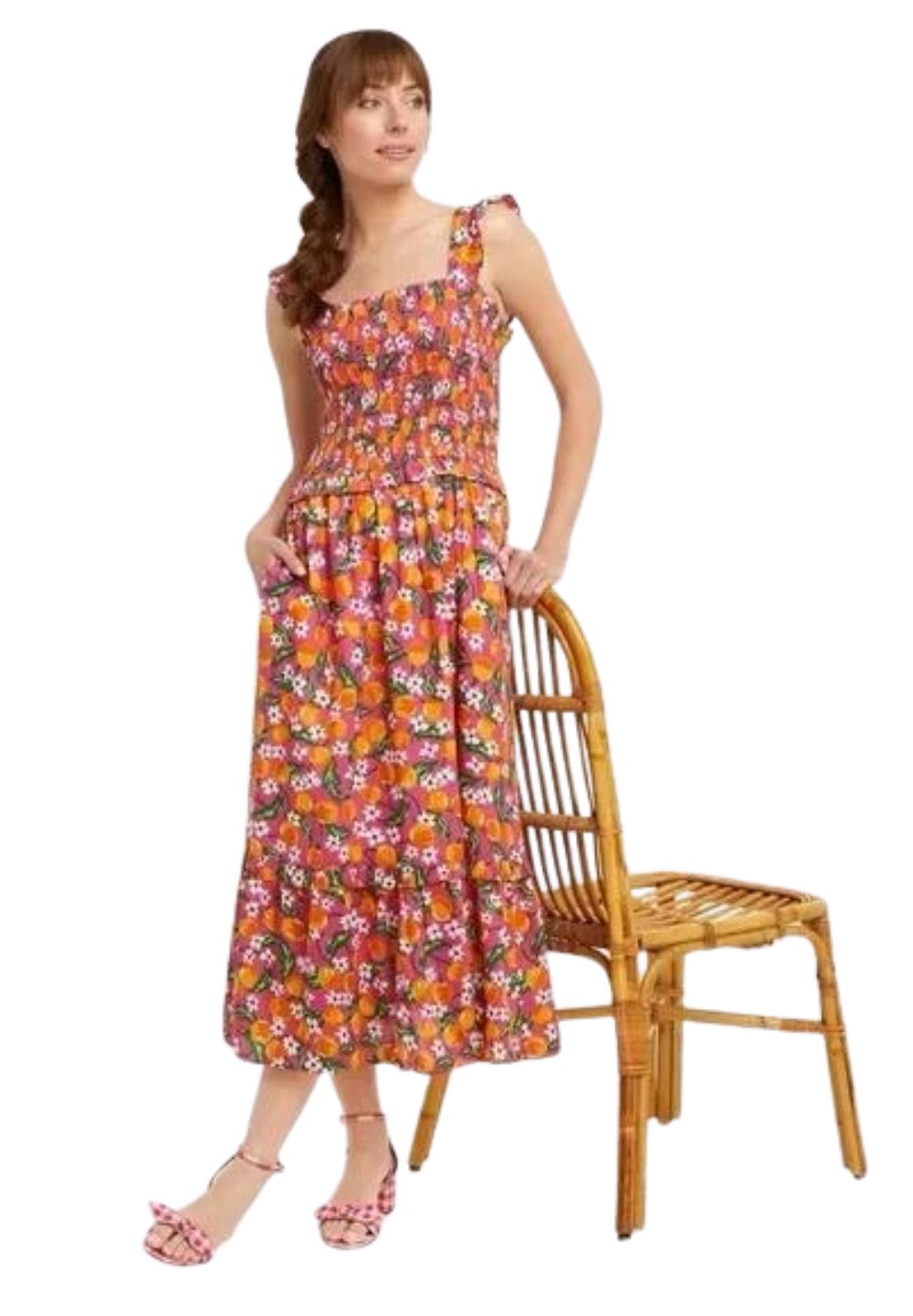 Draper James Orange Blossom Smocked Midi Dress, Size 3X
