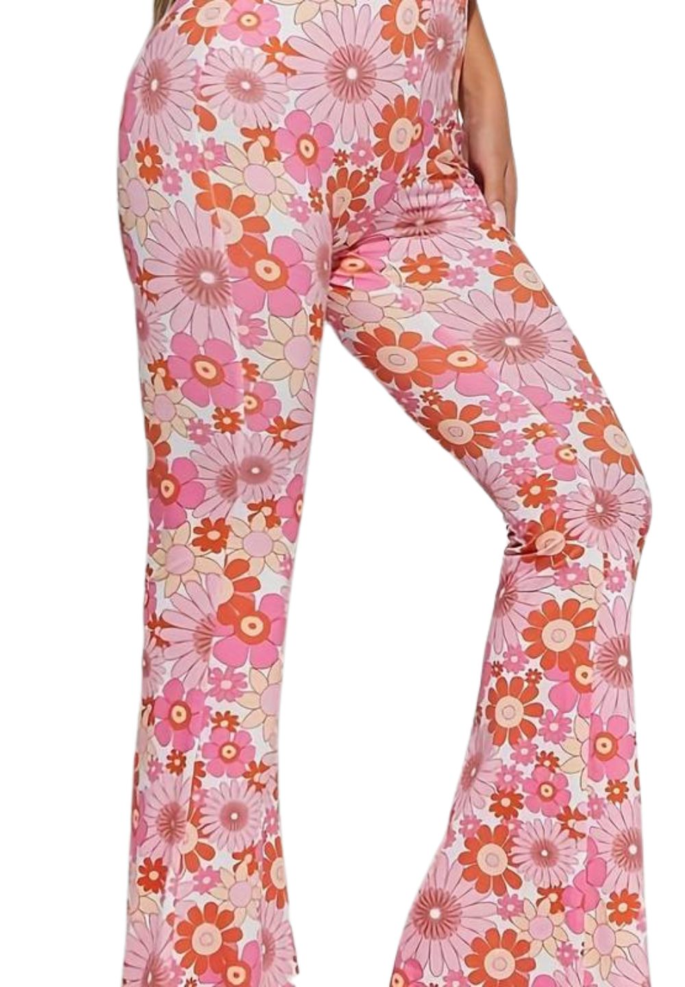 Shein Flared Pants with Funky Pink and Orange Design, Size 2XL