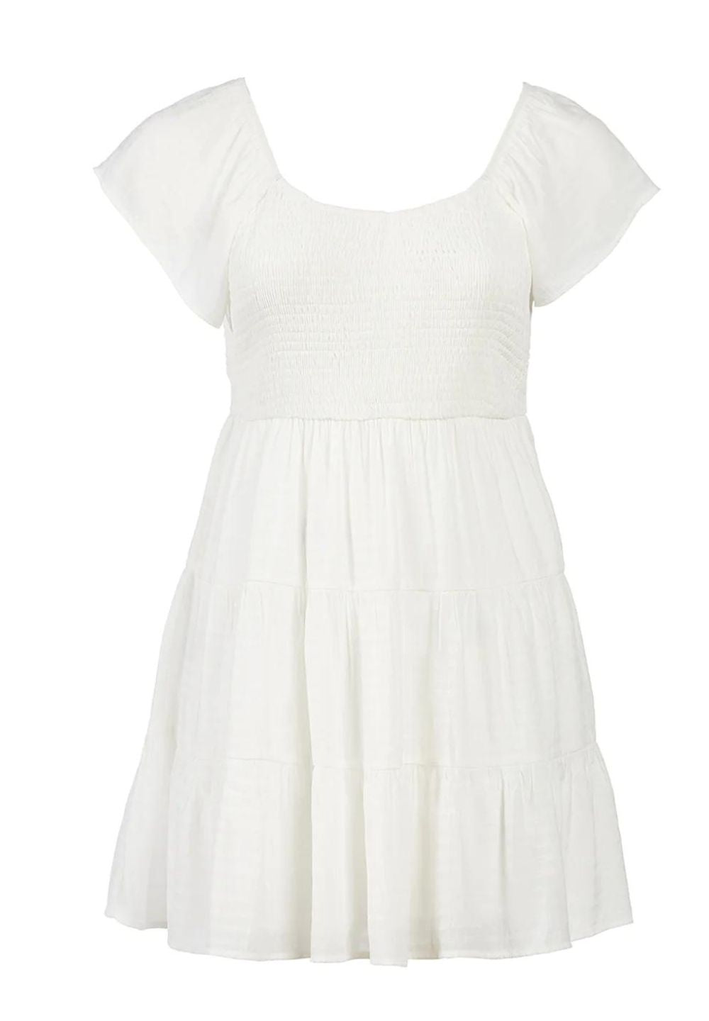 White Smocked Tiered Dress, Size 3X