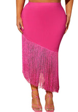 Load image into Gallery viewer, Shein Fringe Trim Asymmetrical Hem Skirt, Size 3X
