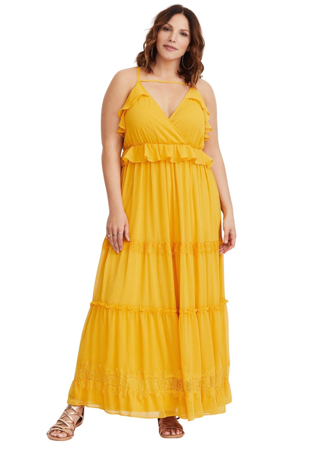 Torrid Yellow Chiffon Maxi Dress, Size 16