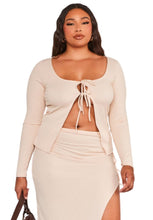 Load image into Gallery viewer, Pretty Little Thing Beige Ribbed Tie Detail Top, Size 12
