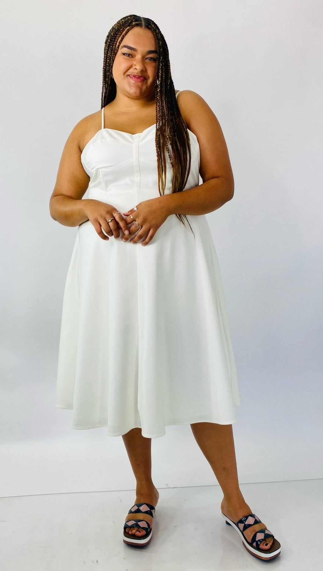 Hilary MacMillan White Midi Dress with Boning, Size 2X