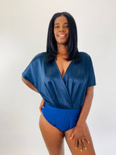 Load image into Gallery viewer, Cushnie Navy Blue Short Sleeved Blouson Overlay Bodysuit, Size XXL
