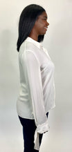 Load image into Gallery viewer, Michael Kors Off-White Sheer-Leaning Button Up with Tie Cuff Details, Size 14
