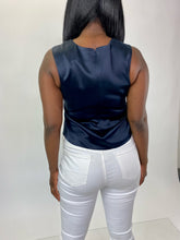 Load image into Gallery viewer, Brandon Maxwell Dark Navy Satin Sleeveless Blouse, Sizes 10 &amp; 14 Available!
