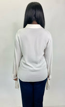 Load image into Gallery viewer, Michael Kors Off-White Sheer-Leaning Button Up with Tie Cuff Details, Size 14
