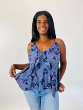 Load image into Gallery viewer, Rebecca Taylor Exclusives Blue Silk Floral Tank Top with Ruffle Details, Size 12
