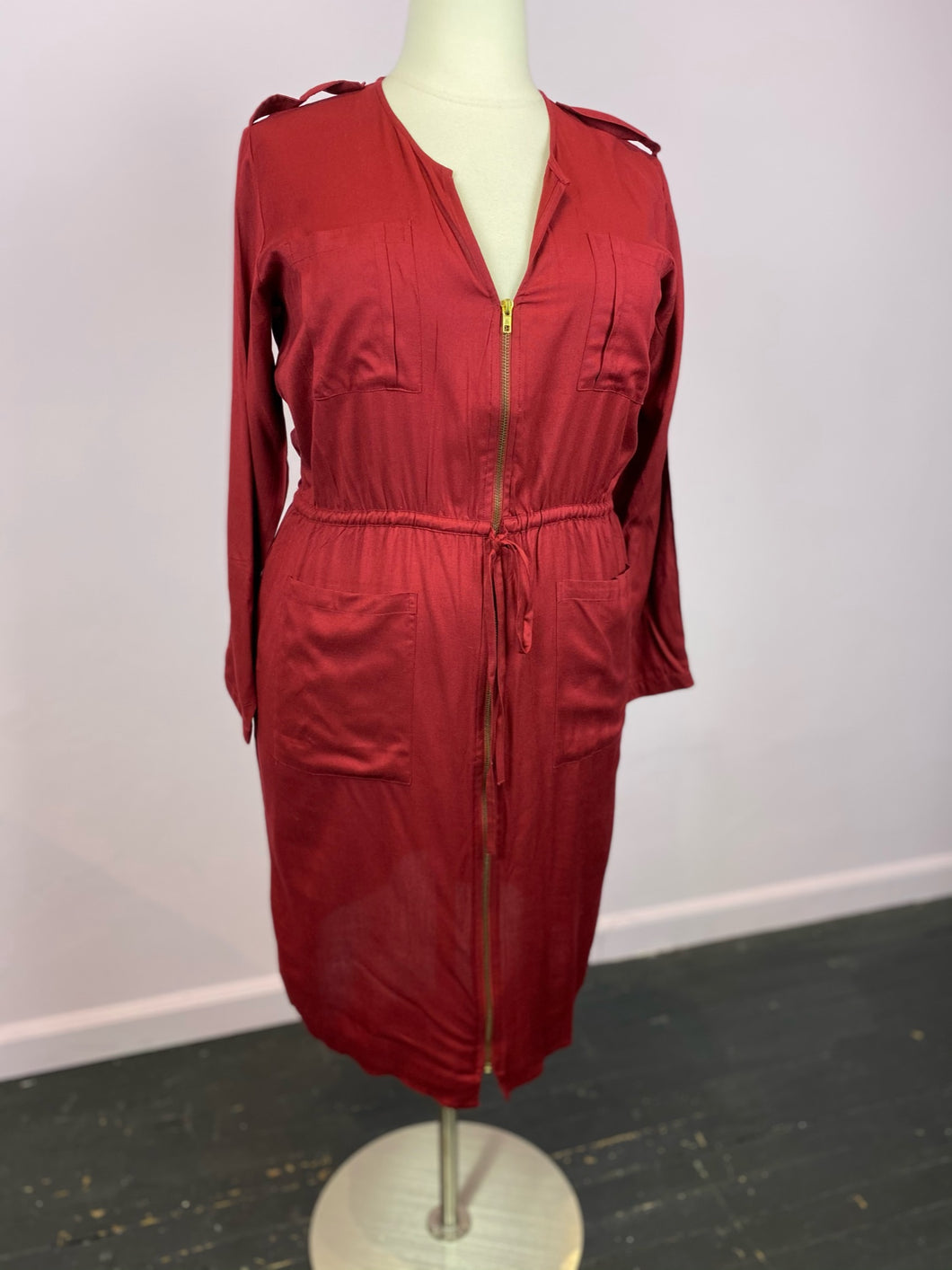 Hope & Harvest Silky Red Full Zip Shirt Dress, Size S
