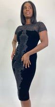 Load image into Gallery viewer, Marchesa Black Velvet Body-Hugging Dress with Embroidery &amp; Beading, Size 10, 16 Available!
