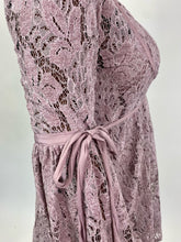Load image into Gallery viewer, Free People Lavender Crochet Lace Ruffled Mini Dress with Tie Details and Puff Sleeves, Size L
