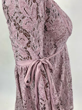 Load image into Gallery viewer, Free People Lavender Crochet Lace Ruffled Mini Dress with Tie Details and Puff Sleeves, Size L

