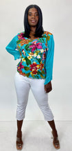 Load image into Gallery viewer, Jane Ashley Woman Vintage Neon Teal Sequin Tropical Floral Long Sleeve Top, Size 2/3X
