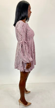 Load image into Gallery viewer, Free People Lavender Crochet Lace Ruffled Mini Dress with Tie Details and Puff Sleeves, Size L
